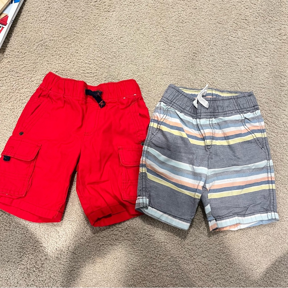 2 pairs Gymboree Red Cargo and Striped Gray Kids Shorts